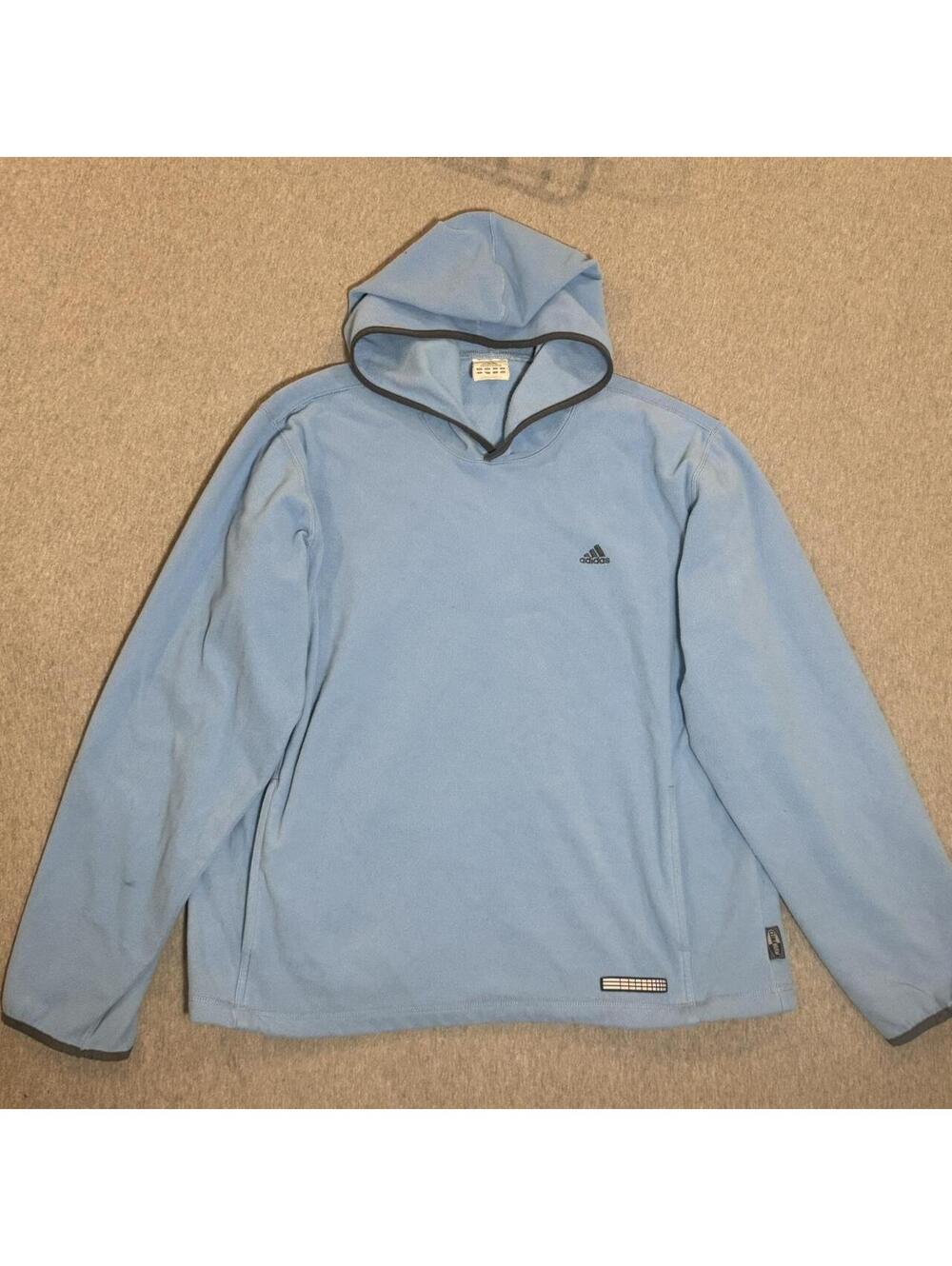 Adidas Fleece Pullover Men’s Size Large Light Blue Black Trim Y2K Logo Winter